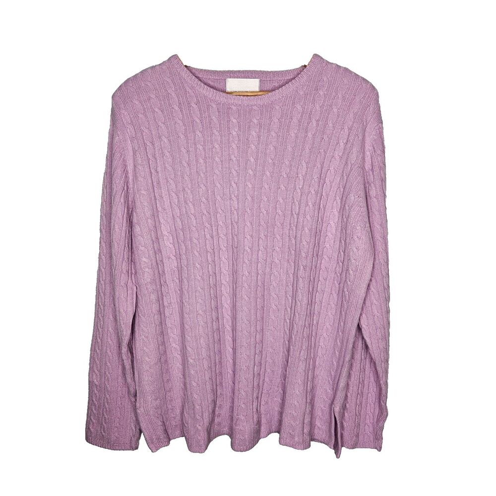 SUSAN GRAVER Cable Knit Sweater XL Pastel Purple Classic Preppy Spring